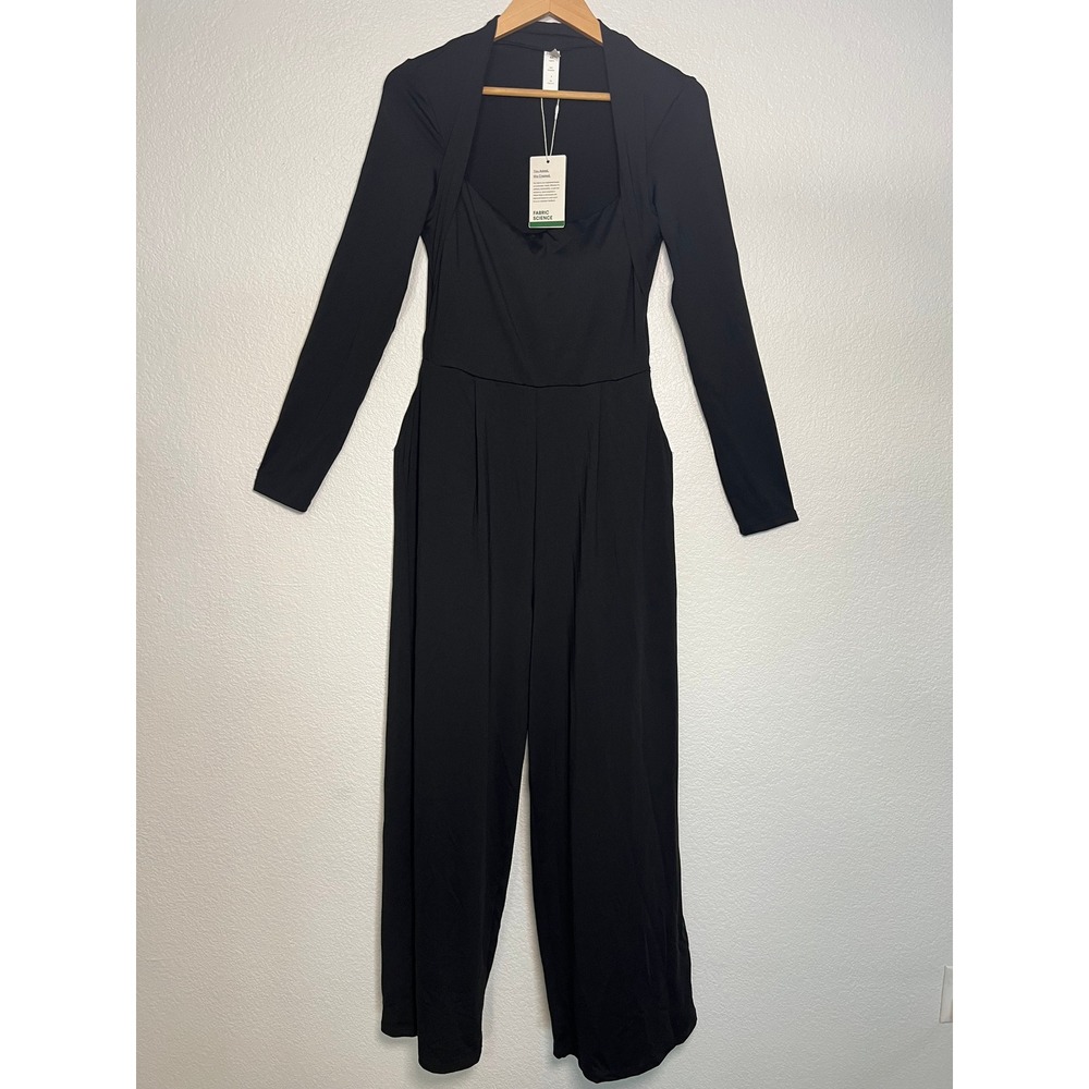Halara Easy Peezy Black Long Sleeve Wide Leg Jumpsuit M Sweetheart Cutout Back